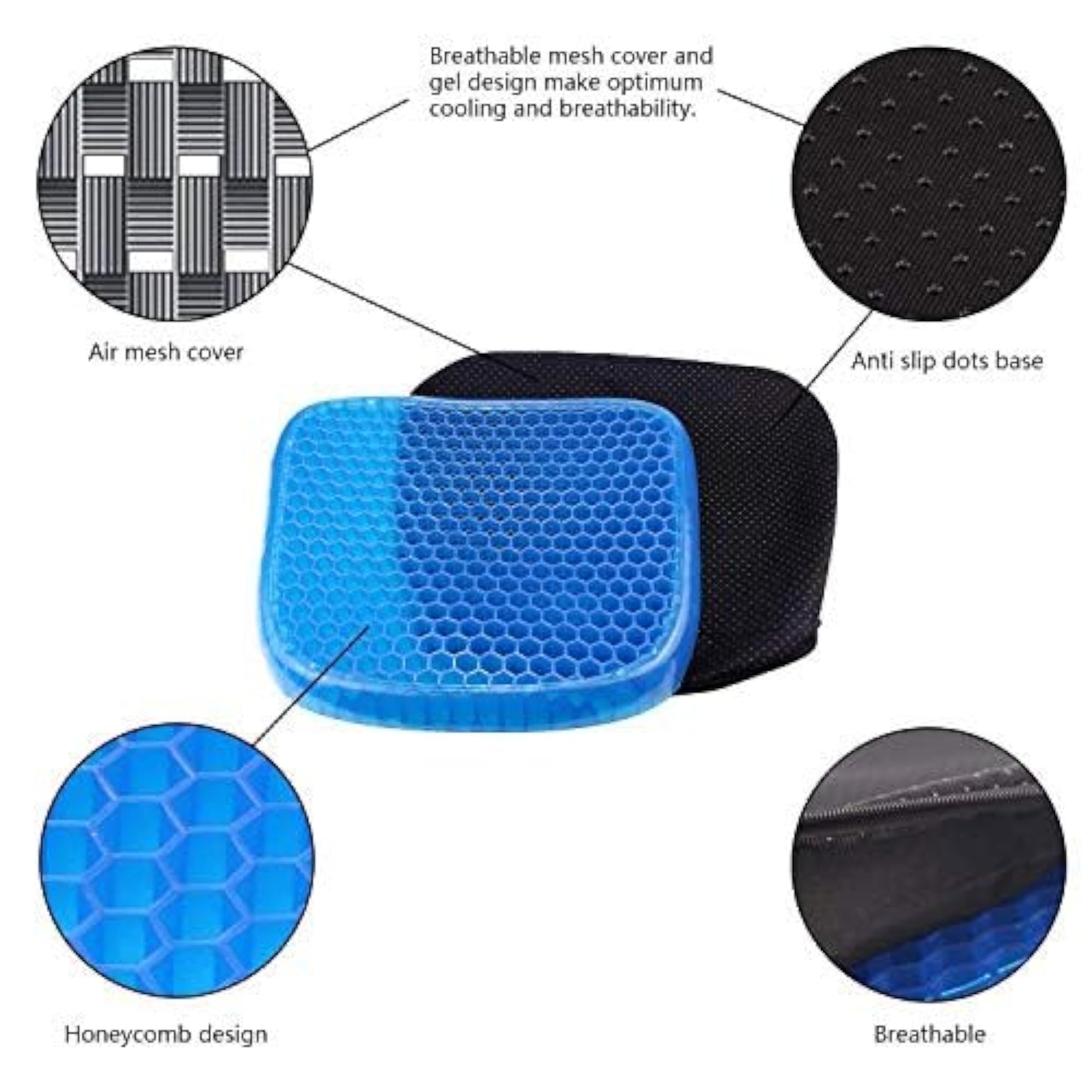Gel Seat Cushion with Honeycomb Design, Breathable
